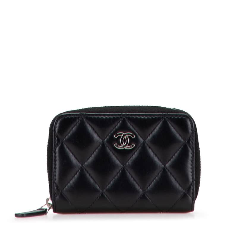 Chanel CC Quilted Lambskin Coin Pouch Black Leather Good condition - Front View