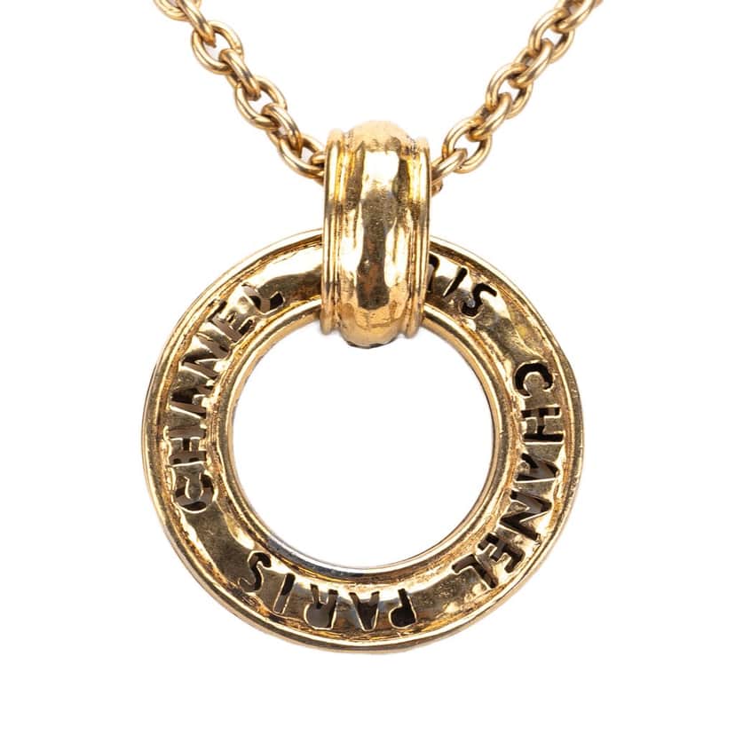 Chanel Gold Plated Logo Loupe Magnifying Glass Pendant Necklace Gold Metal Good condition - Front View
