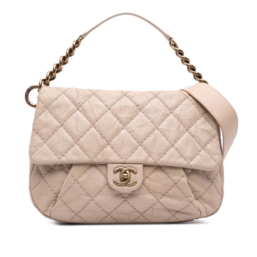 Chanel Medium Quilted Caviar Coco Pleats Messenger Flap Brown Leather Good condition - Front View