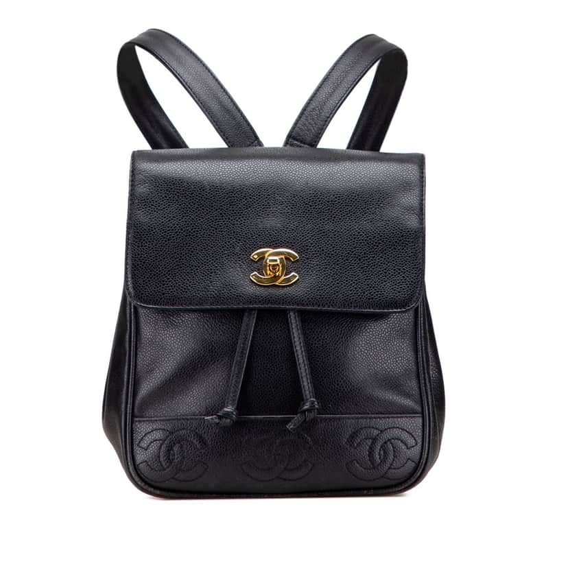 Chanel Caviar Triple CC Backpack Black Leather Good condition - Front View