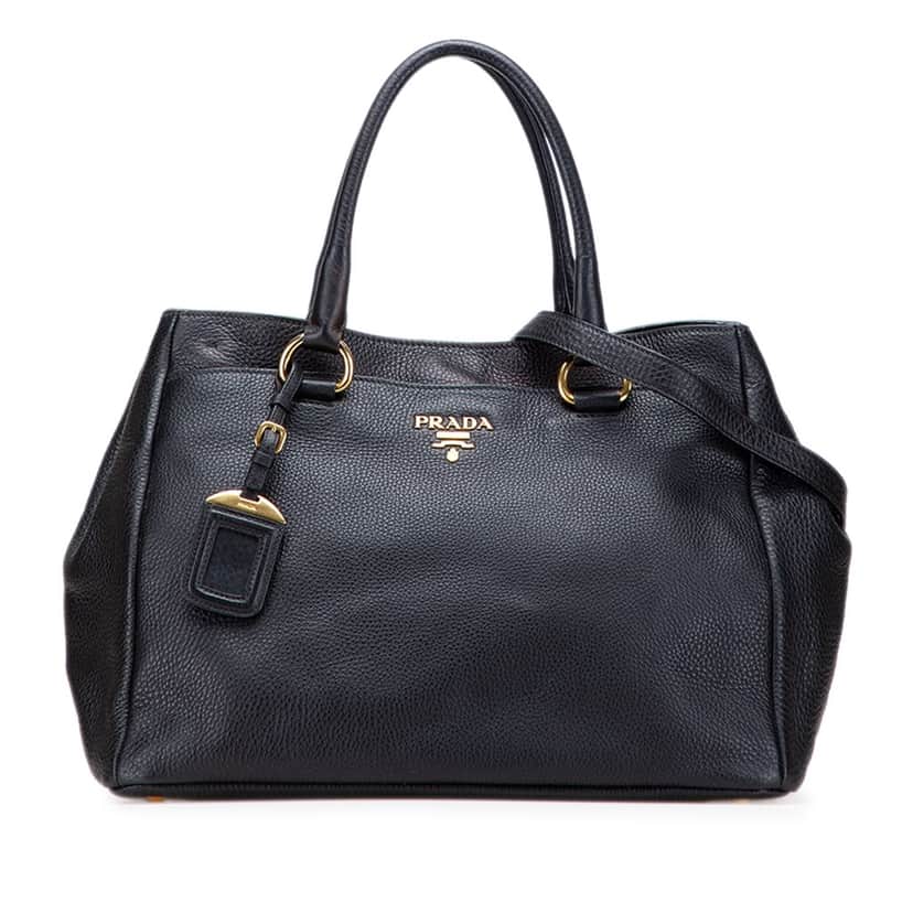 Prada Vitello Daino Open Convertible Tote Black Leather Good condition - Front View