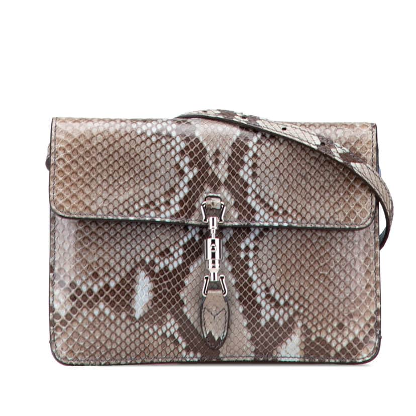 Gucci Python Soft Jackie Convertible Crossbody Brown Leather Good condition - Front View