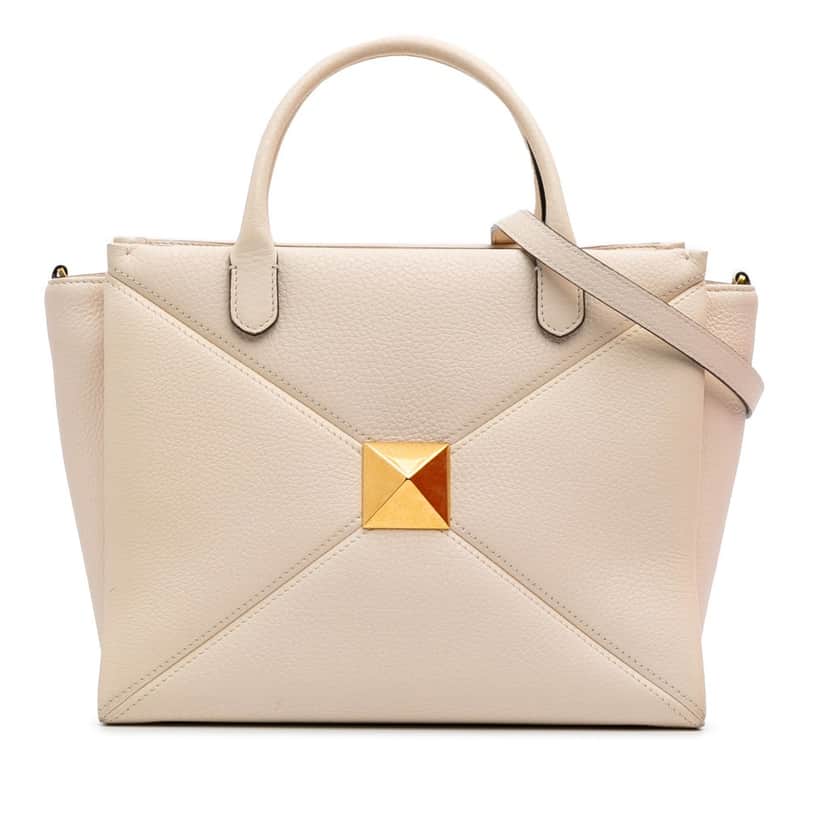 Valentino Medium Leather One Stud Top Handle Bag White Leather Good condition - Front View
