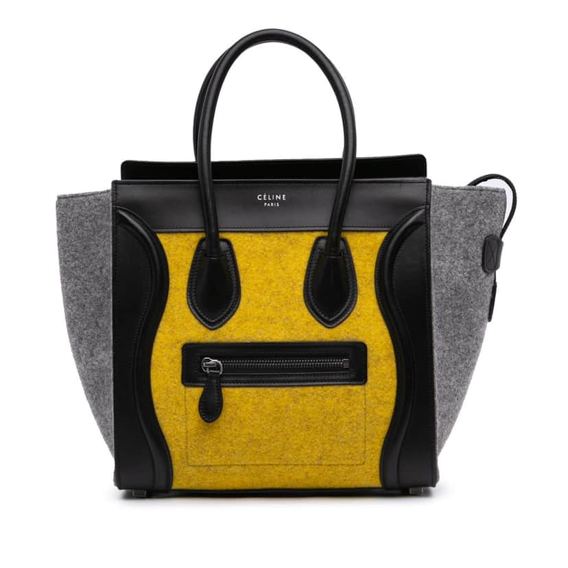Celine Micro Tricolor Felt Wool and Calfskin Luggage Tote Yellow Wool Good condition - Front View