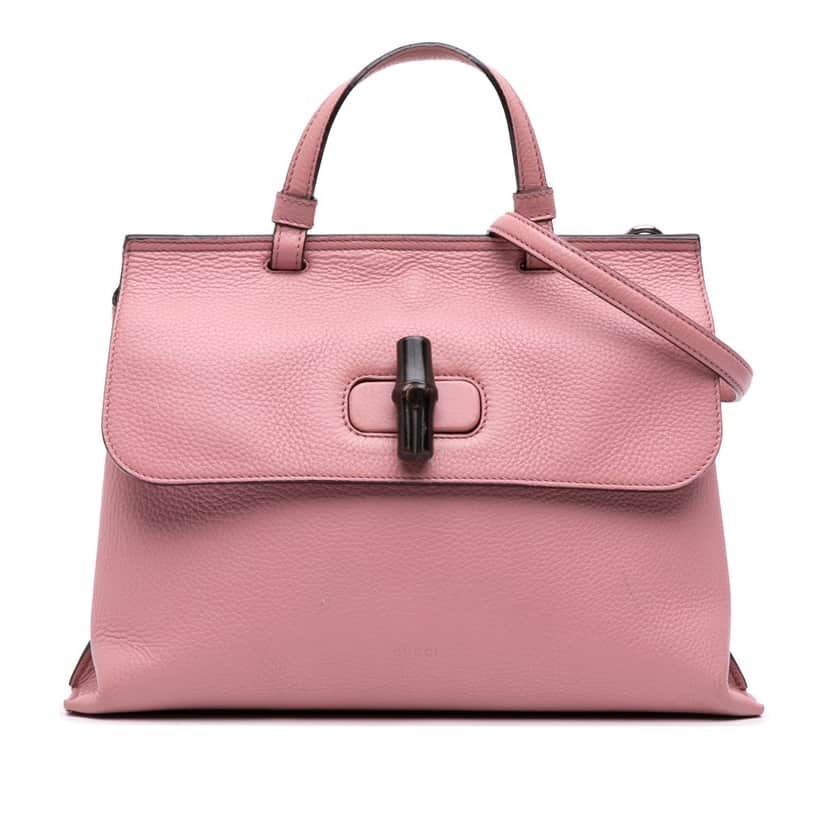 Gucci Medium Leather Bamboo Daily Satchel Pink Leather Good condition - Front View