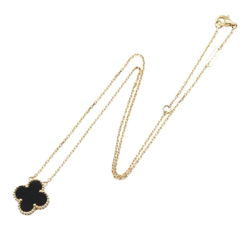 Van Cleef & Arpels 18K Yellow Gold and Onyx Vintage Alhambra Pendant Necklace Gold Gold Good condition - Front View