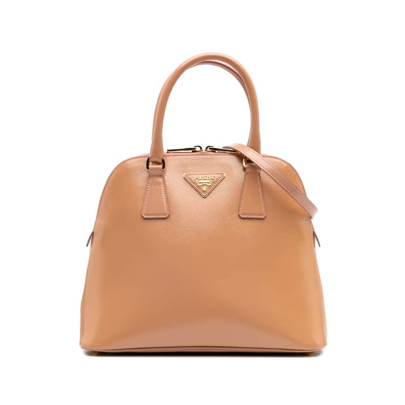 Prada Medium Saffiano Vernice Promenade Satchel Brown Leather Good condition - Front View
