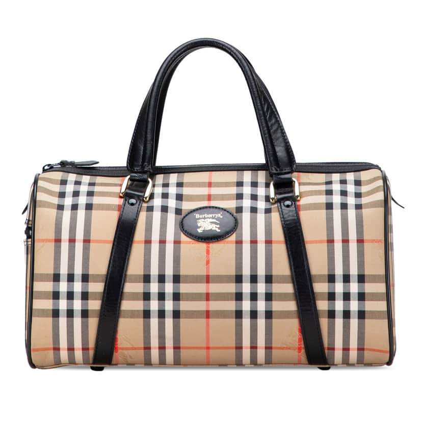 Burberry Haymarket Check Canvas Boston Bag Brown Canvas Good condition - Front View