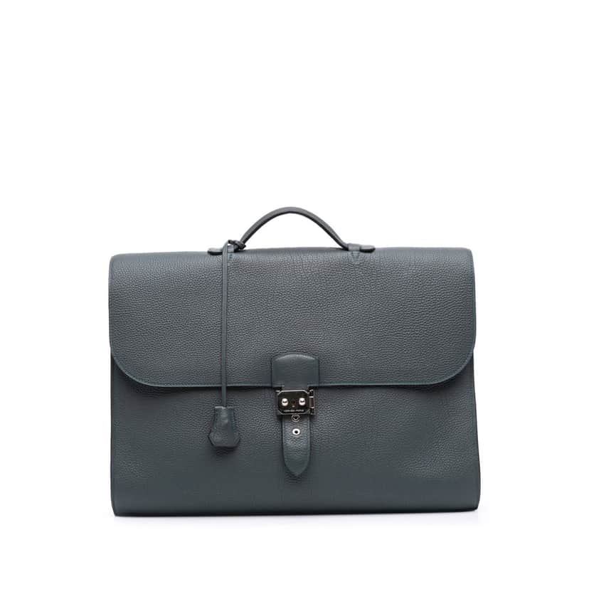 Hermès Togo Sac a Depeches 41 Blue Leather Good condition - Front View