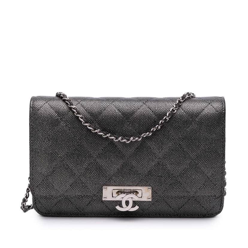 Chanel Quilted Metallic Caviar Golden Class Wallet On Chain Black Leather Good condition - Front View