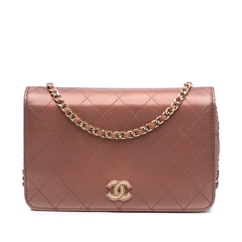 Chanel Quilted Metallic Lambskin Enamel CC Wallet On Chain Brown Leather Good condition - Front View
