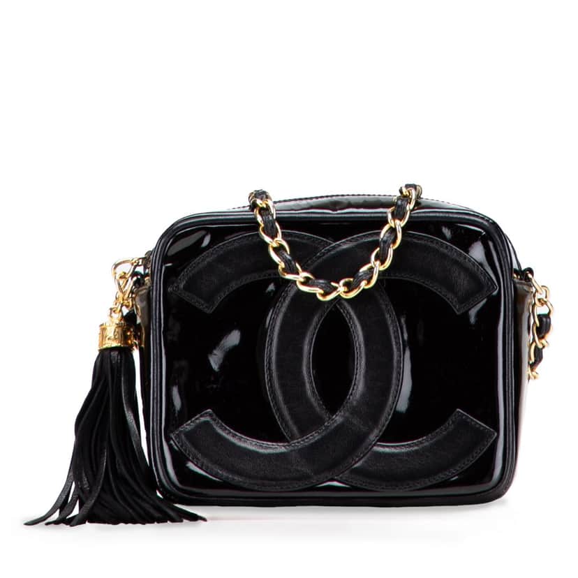 Chanel CC Patent Tassel Camera Bag Black Leather Good condition - Front View