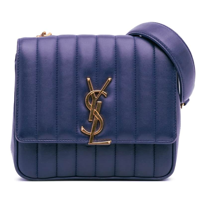 Saint Laurent Medium Lambskin Monogram Vicky Chain Bag Blue Leather Good condition - Front View