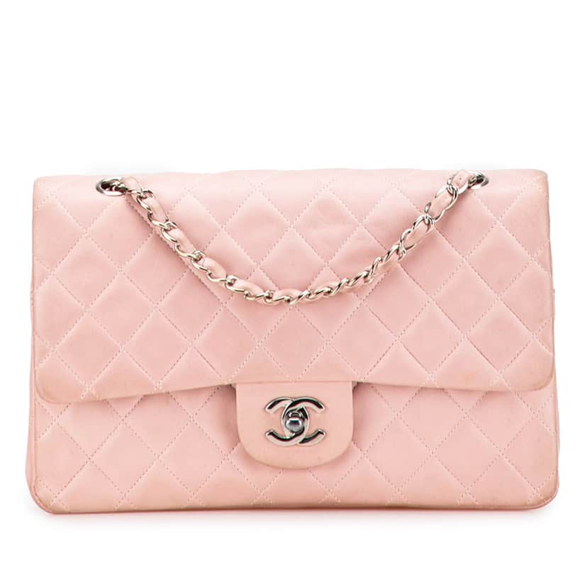 Chanel Medium Classic Lambskin Double Flap Pink Leather Good condition - Front View
