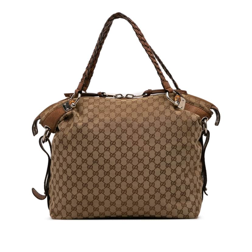 Gucci Large GG Canvas Bamboo Bar Tote Brown Canvas Good condition - Front View