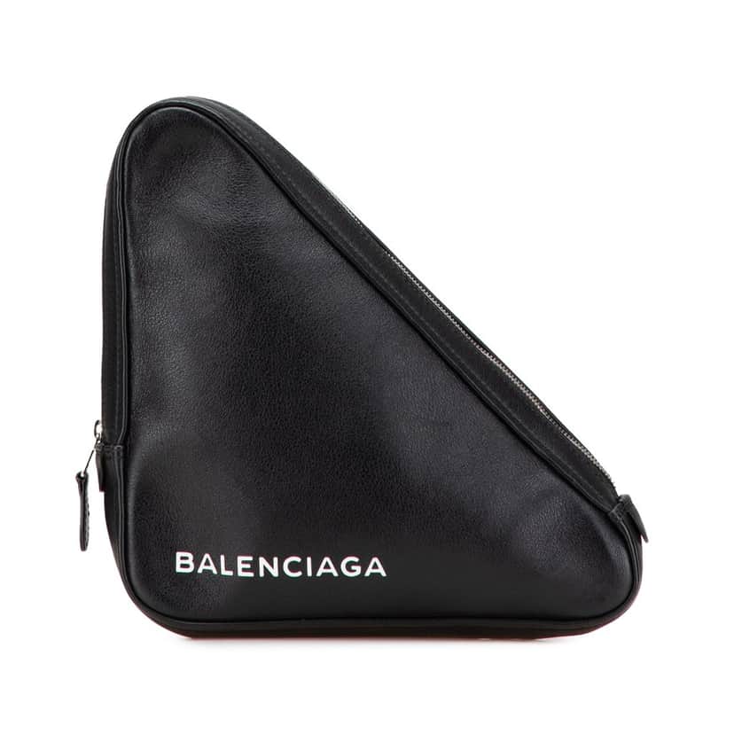 Balenciaga Medium Leather Triangle Clutch Black Leather Good condition - Front View