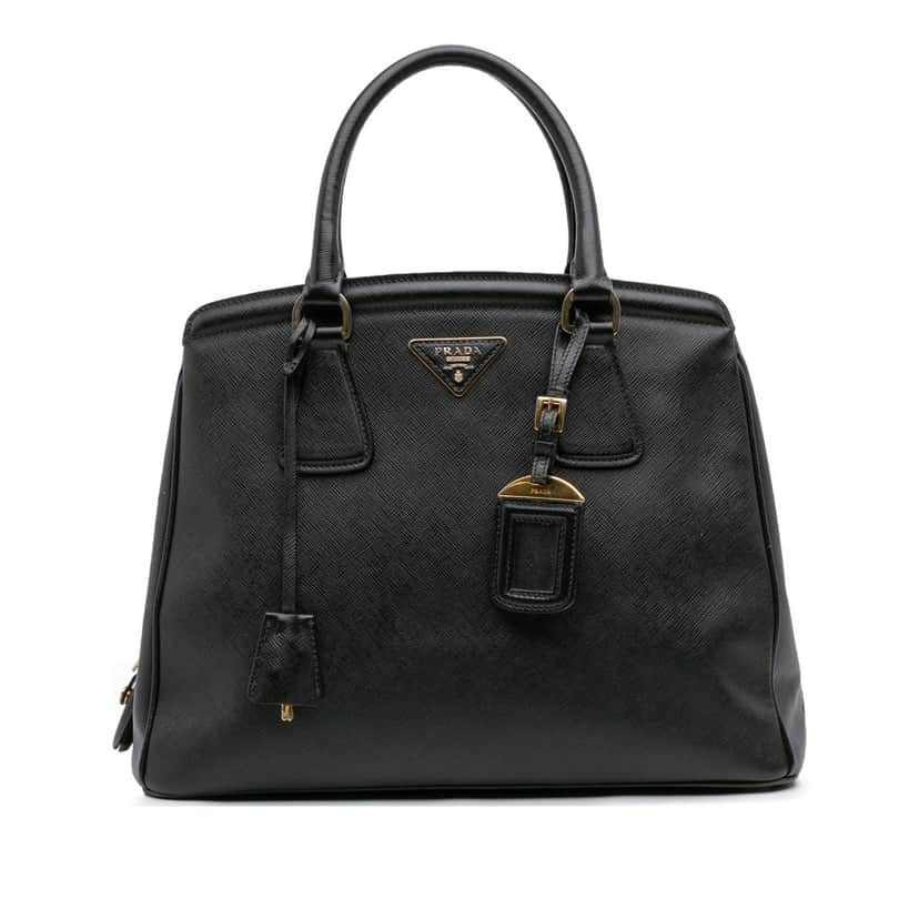 Prada Saffiano Lux Parabole Tote Black Leather Good condition - Front View