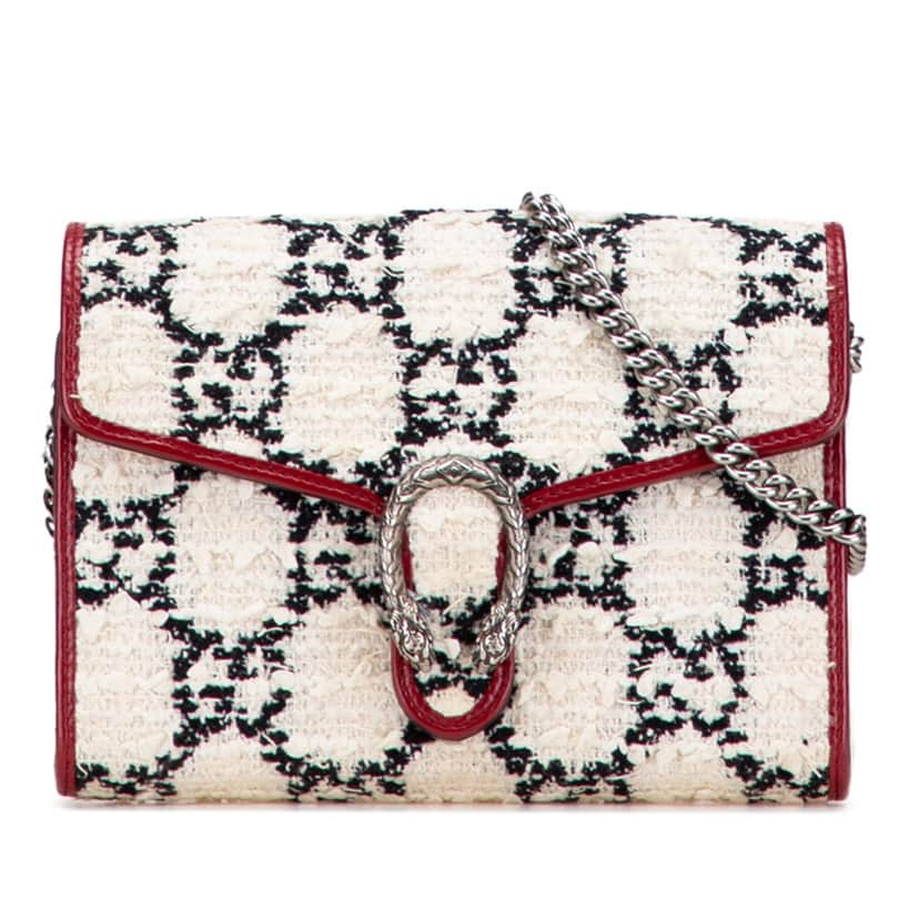 Gucci Mini GG Tweed Dionysus Wallet on Chain White Tweed Good condition - Front View