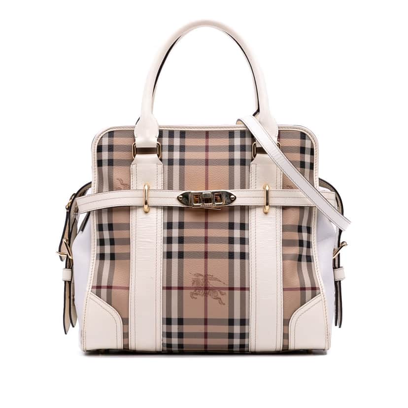 Burberry Haymarket Check Coated Canvas Minford Portrait Satchel Brown Canvas Good condition - Front View