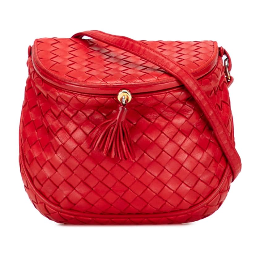Bottega Veneta Nappa Intrecciato Marco Polo Crossbody Red Leather Good condition - Front View