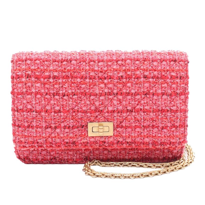 Chanel Reissue 2.55 Quilted Tweed Wallet On Chain Pink Tweed Good condition - Front View