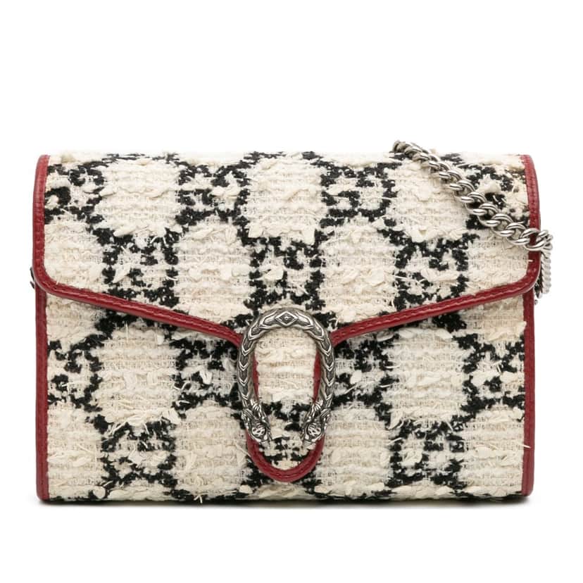 Gucci Mini GG Tweed Dionysus Wallet on Chain White Tweed Good condition - Front View
