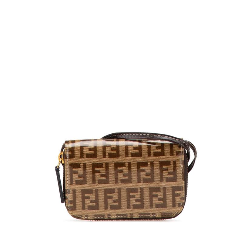 Fendi Zucchino Crystal Wallet on Strap Brown Canvas Good condition - Front View