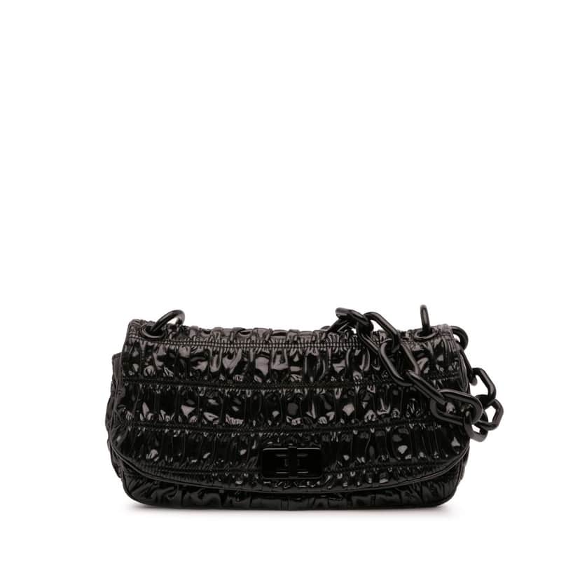 Prada Vernice Gaufre Resin Chain Shoulder Bag Black Leather Good condition - Front View