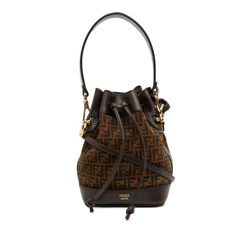 Fendi Mini Zucca Suede Mon Tresor Bucket Bag Brown Leather Good condition - Front View