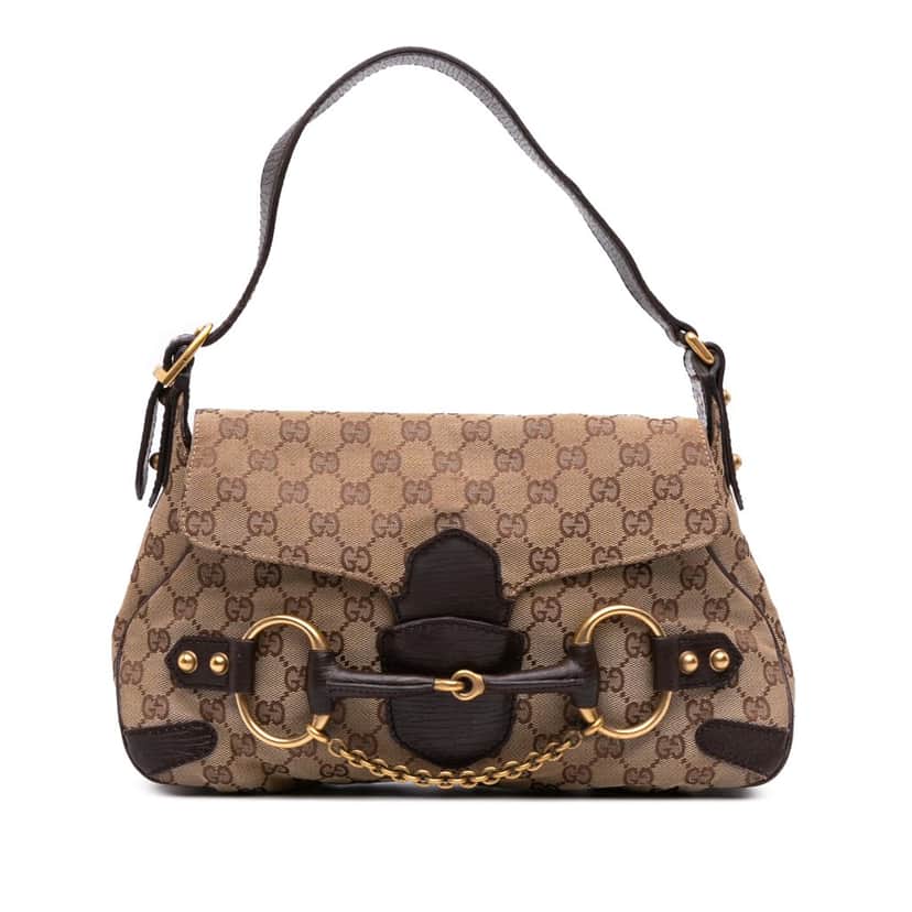 Gucci GG Canvas Horsebit Shoulder Bag Brown Canvas Good condition - Front View