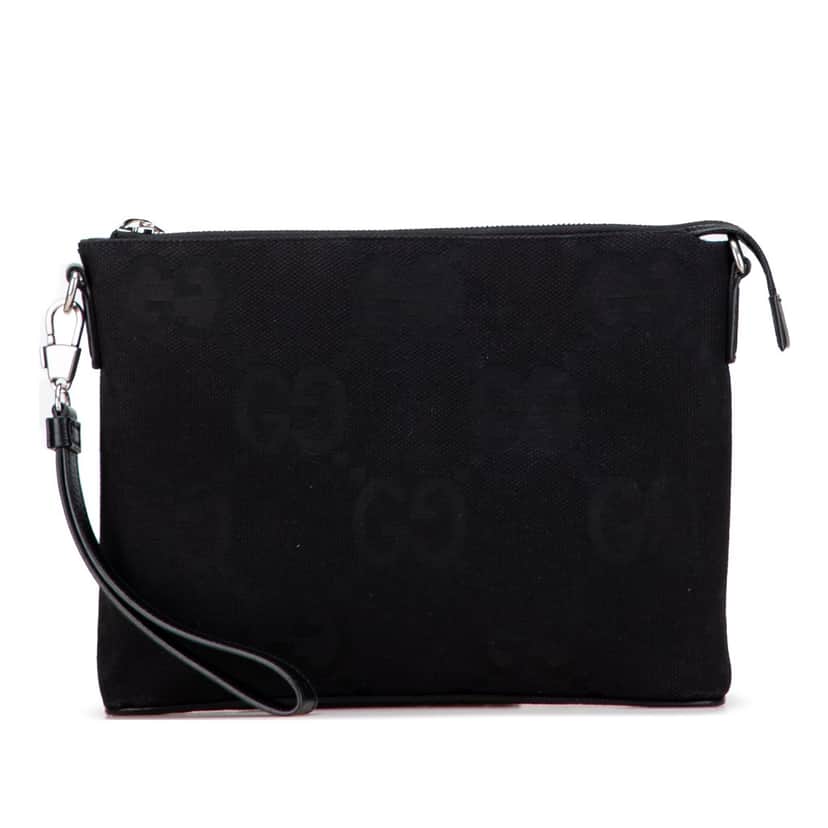 Gucci Jumbo GG Canvas Clutch on Strap Black Canvas Very good condition - Front View