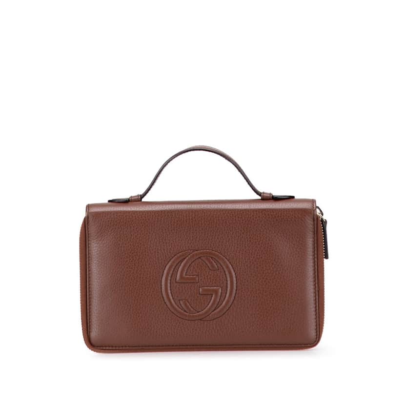 Gucci Pebbled Calfskin Soho Travel Document Case Brown Leather Good condition - Front View