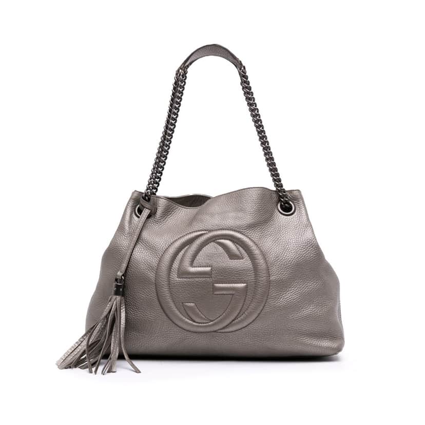 Gucci Medium Leather Soho Chain Tote Silver Leather Good condition - Front View