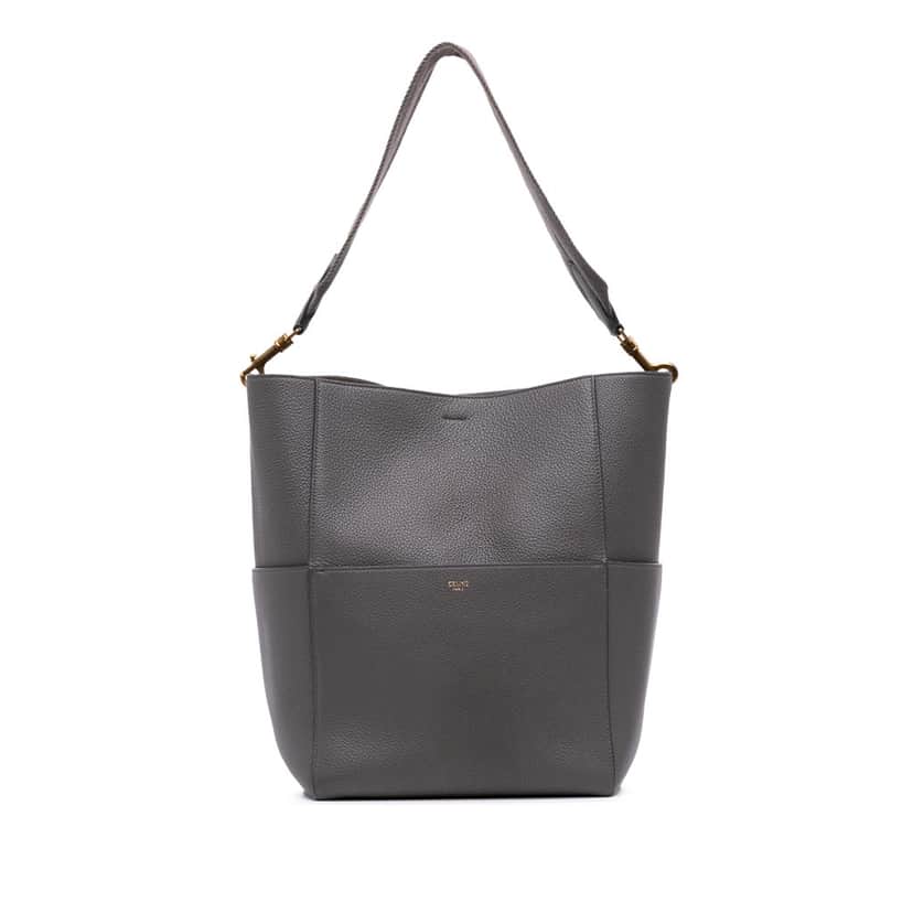 Celine Medium Leather Seau Sangle Bucket Bag Grey Leather Good condition - Front View