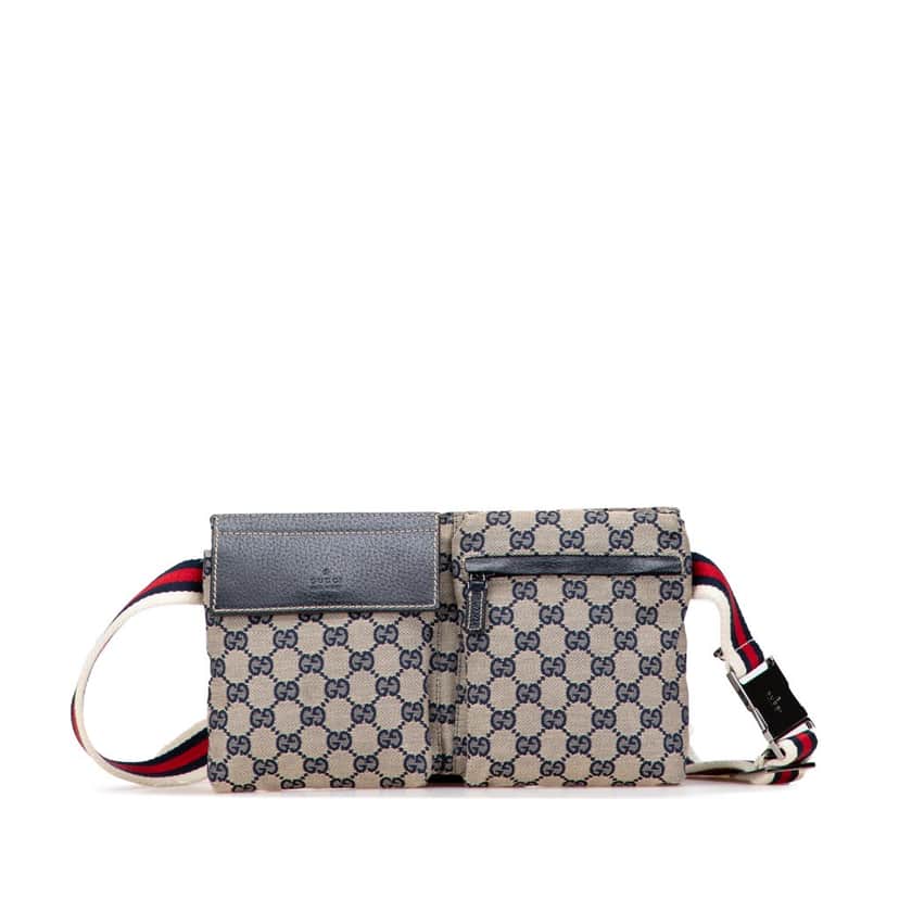 Gucci GG Canvas Web Double Pocket Belt Bag Brown Canvas Good condition - Front View