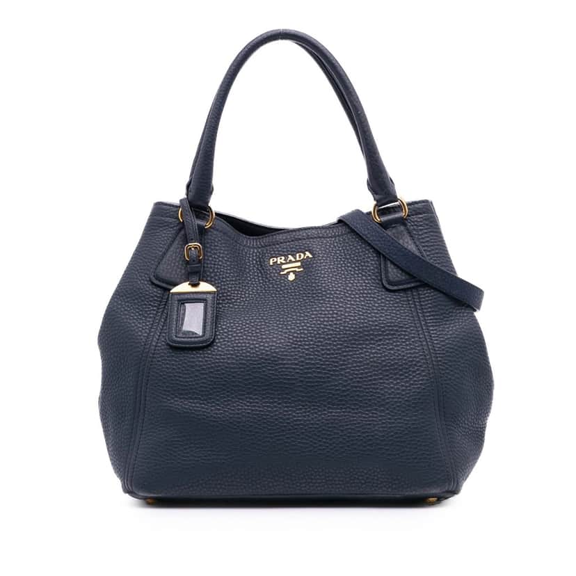 Prada Vitello Daino Open Convertible Tote Blue Leather Good condition - Front View