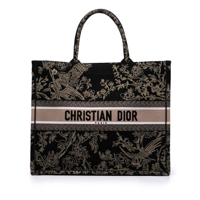 Dior Large Canvas Embroidered Jardin d'Hiver Book Tote Black Canvas Good condition - Front View