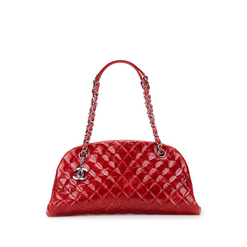 Chanel Large Glazed Calfskin Mademoiselle Bowling Bag Red Leather Good condition - Front View