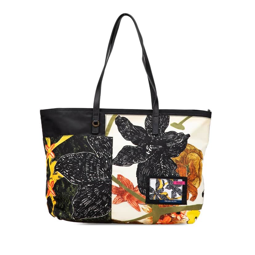 Prada Tessuto Flower Collage Tote Black Good condition - Front View