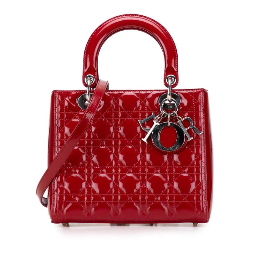 Dior Medium Patent Cannage Lady Dior Red Leather Very good condition - Front View