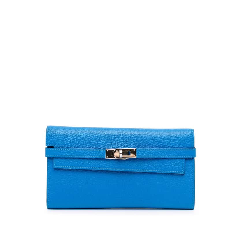 Hermès Chevre Mysore Kelly Longue Wallet Blue Leather Good condition - Front View