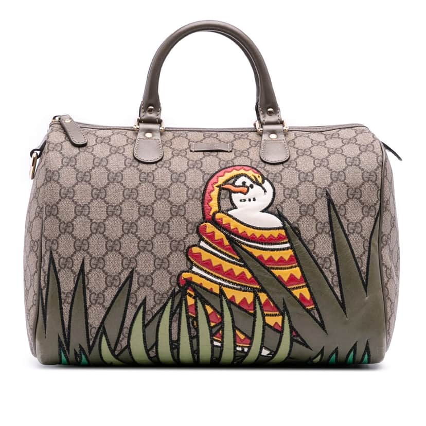Gucci Medium GG Supreme Joy Unicef Snowman in Africa Boston Bag Brown Canvas Good condition - Front View