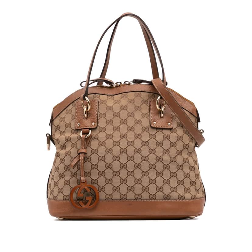 Gucci Medium GG Canvas Charm Dome Satchel Brown Canvas Good condition - Front View