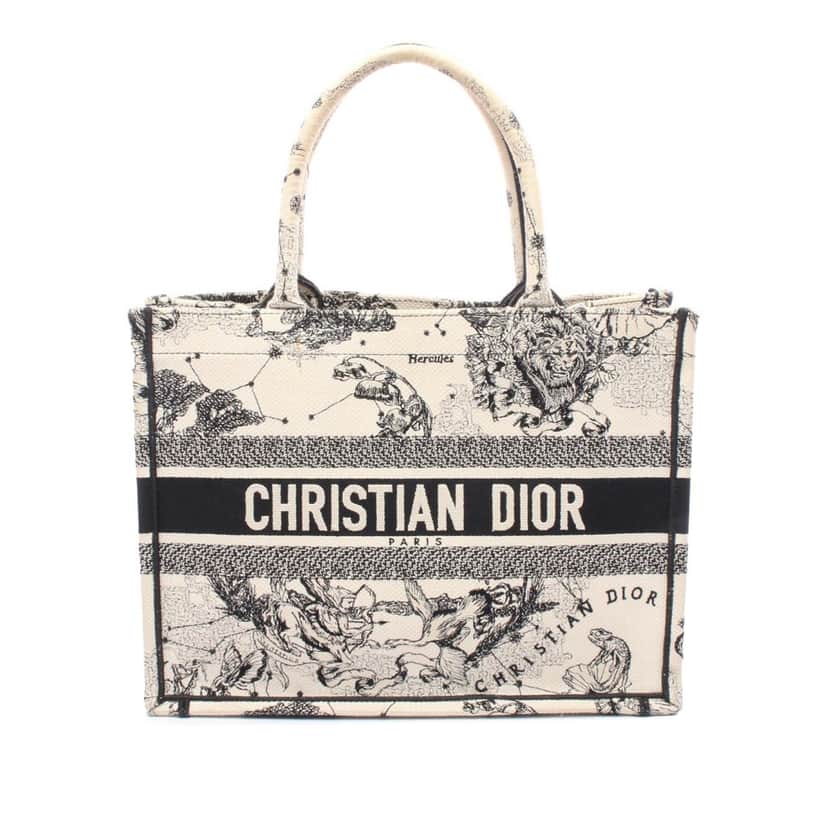 Dior Medium Canvas Embroidered Zodiac Toile De Jouy Book Tote White Canvas Good condition - Front View