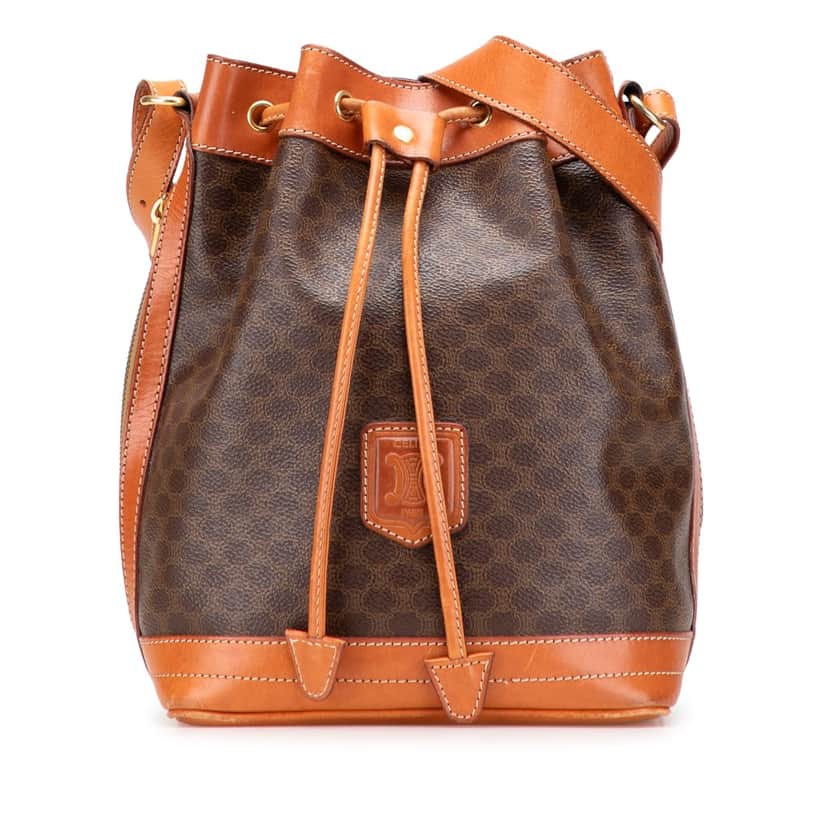 Celine Macadam Coated Canvas Drawstring Bucket Bag Brown Canvas Good condition - Front View