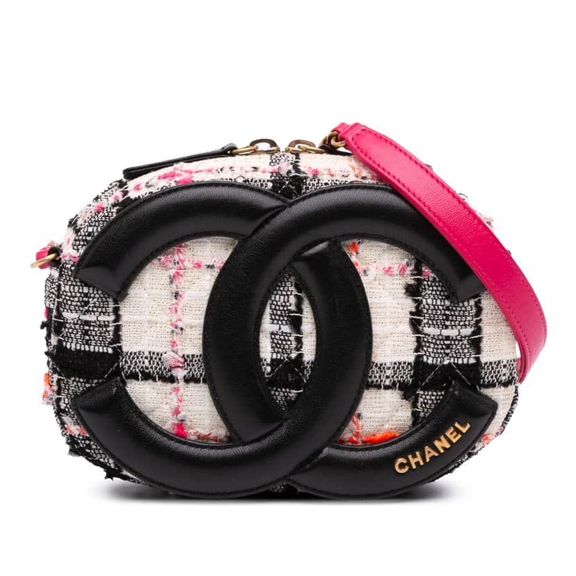 Chanel Tweed and Lambskin Coco Midnight Camera Bag White Tweed Good condition - Front View