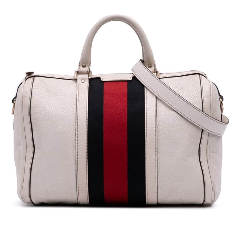 Gucci Medium Calfskin Web Joy Boston Bag White Leather Good condition - Front View
