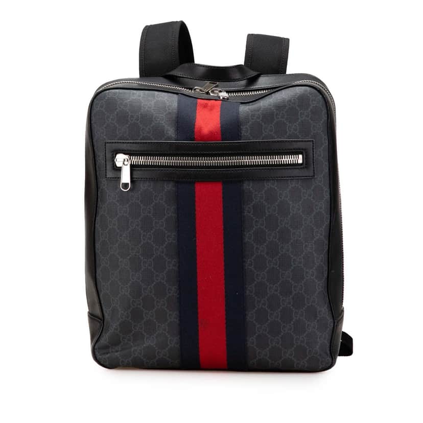 Gucci GG Supreme Web Backpack Black Canvas Good condition - Front View