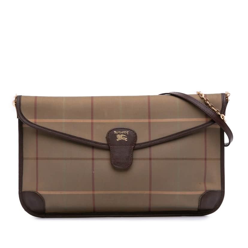 Burberry Vintage Check Canvas Flap Satchel Brown Canvas Good condition - Front View