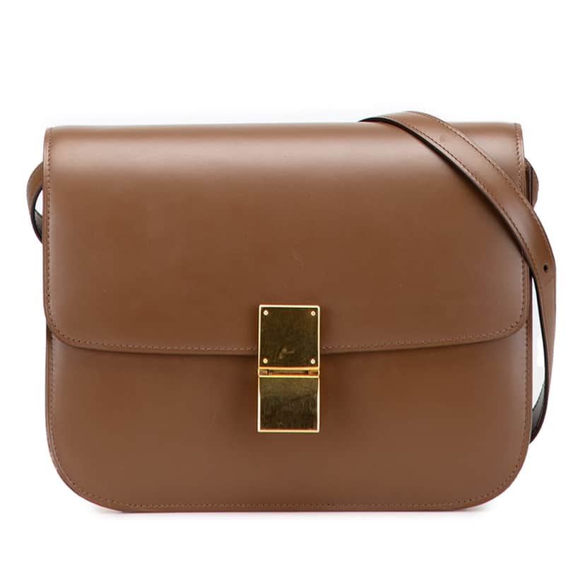 Celine Medium Calfskin Classic Box Brown Leather Good condition - Front View